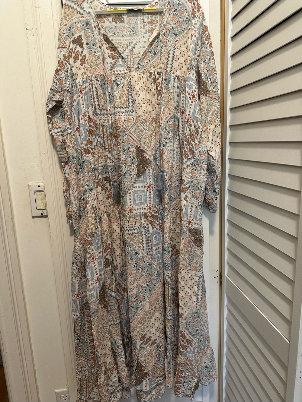 Dress Forum Patchwork Maxi Dress - Beige & Light Blue